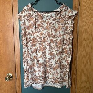 Light Cream Floral Ruffle-Sleeve Blouse - Brown Print